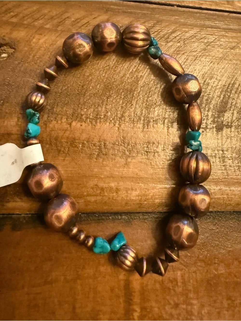 Copper Bead & Seafoam Turquoise Stretch Bracelet